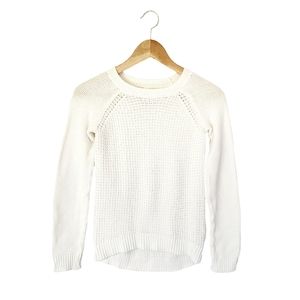 Aeropostale White Cable‎ Knit Crochet Crew Neck Long Sleeve Cozy Sweater Size XS